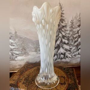 Vintage Opalescent Art Glass Vase 10” Ruffled Rain Drip Northwood Fenton Style